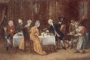 unknow artist An elegant interior with a lady and gentleman toasting,other figures drinking and smoking at the table Germany oil painting artist